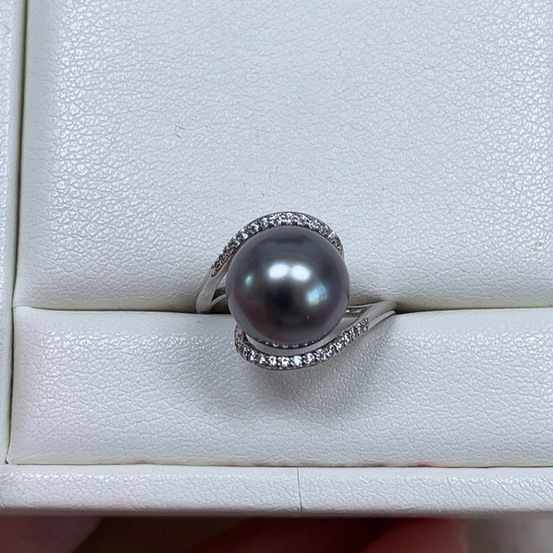 戒指海水珍珠银S925镶嵌11-12mm