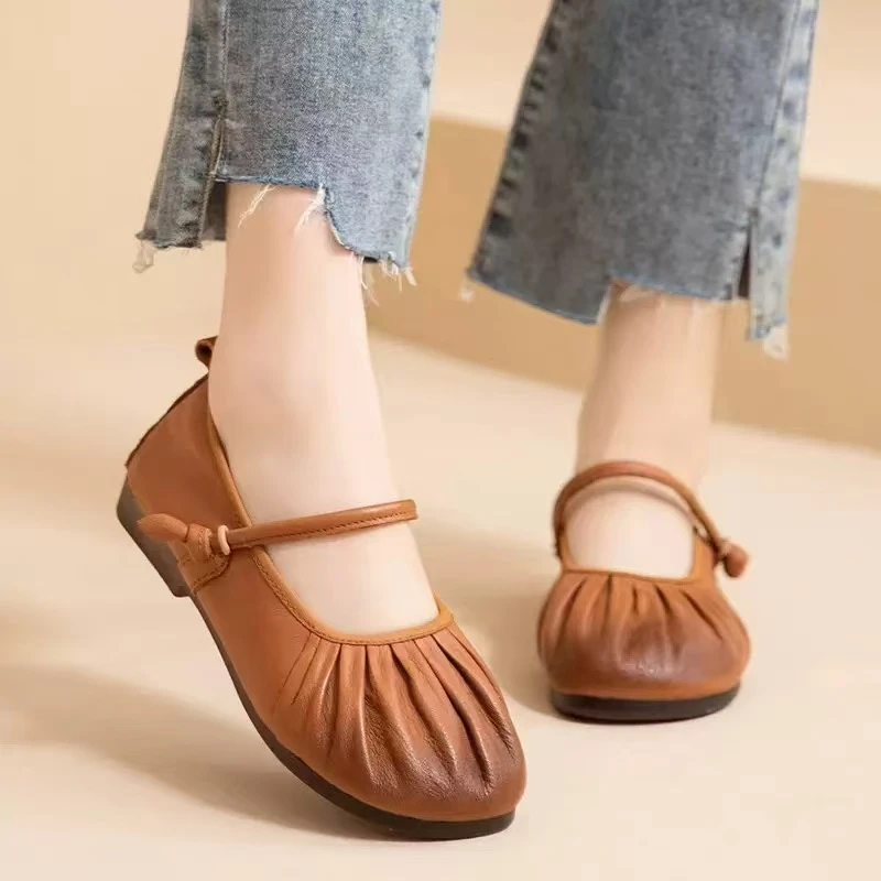 如10392真皮平底浅口百搭舒适单鞋软底女鞋牛皮休闲鞋圆头皮鞋