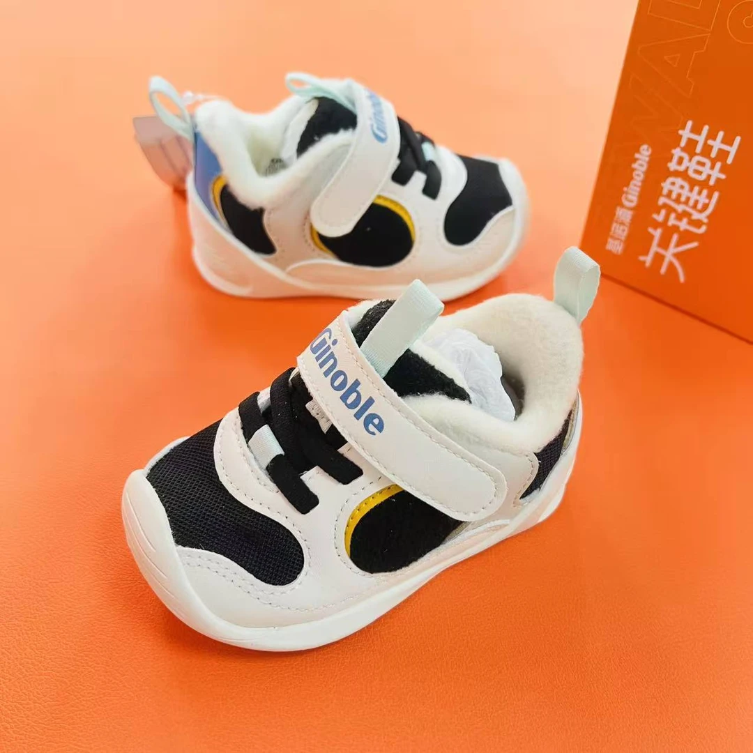 18号链接基诺浦瘦脚男宝厚绒学步鞋透气软底