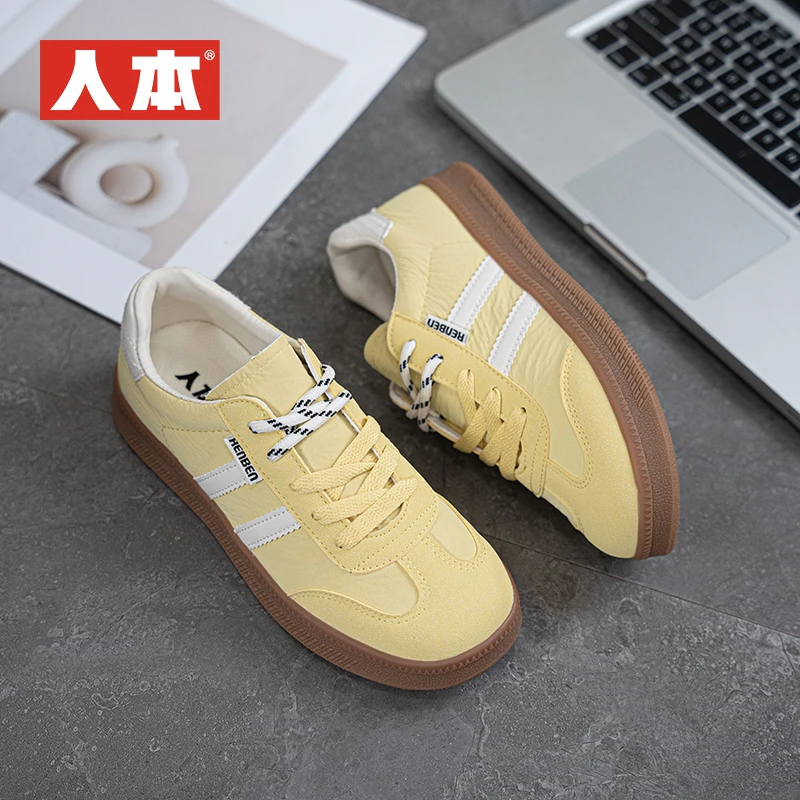 人本皮面德训鞋女款2025夏季新款爆款学生时尚百搭小众休闲鞋