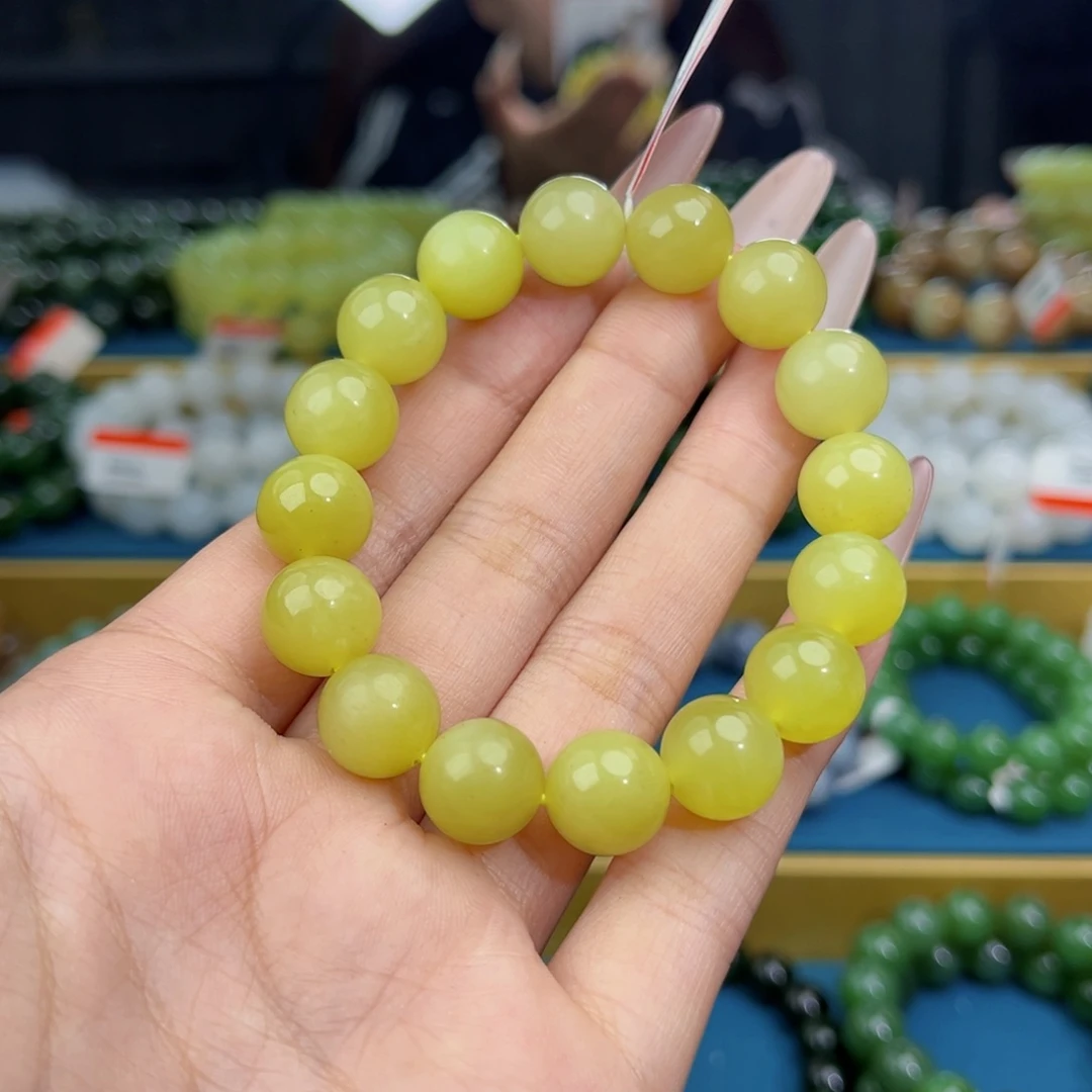 和田玉未镶嵌手链天然和田玉新疆若羌鸡油黄手串12