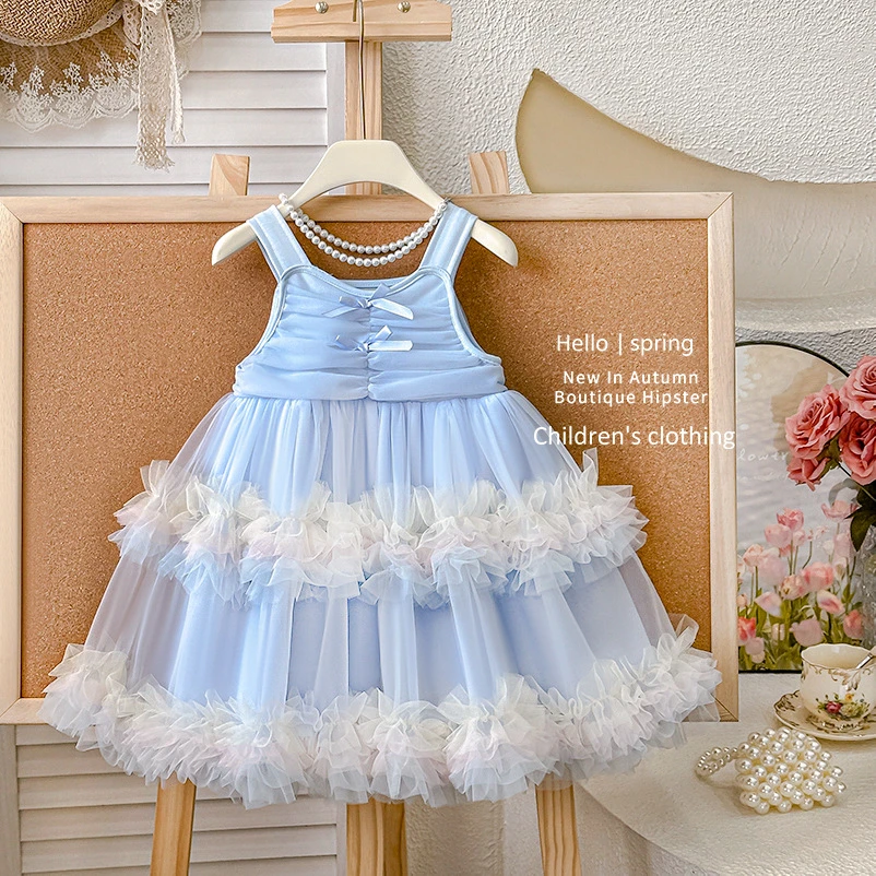 女童吊带连衣裙2025年夏季新款洋气女孩网纱公主裙tutu超仙蓬蓬裙