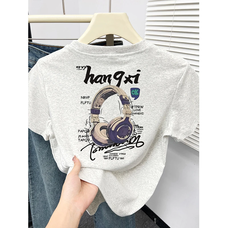 潮牌时尚字母前后印花正肩圆领短袖t恤女装大码休闲夏季新款上衣