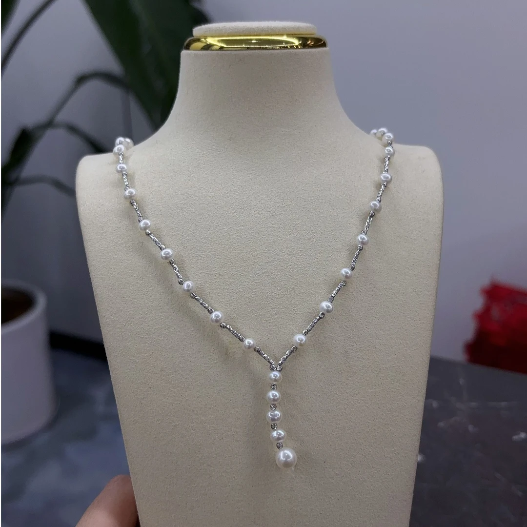 【星辰】淡水无核珍珠项链Y字链4-5mm通体S925银