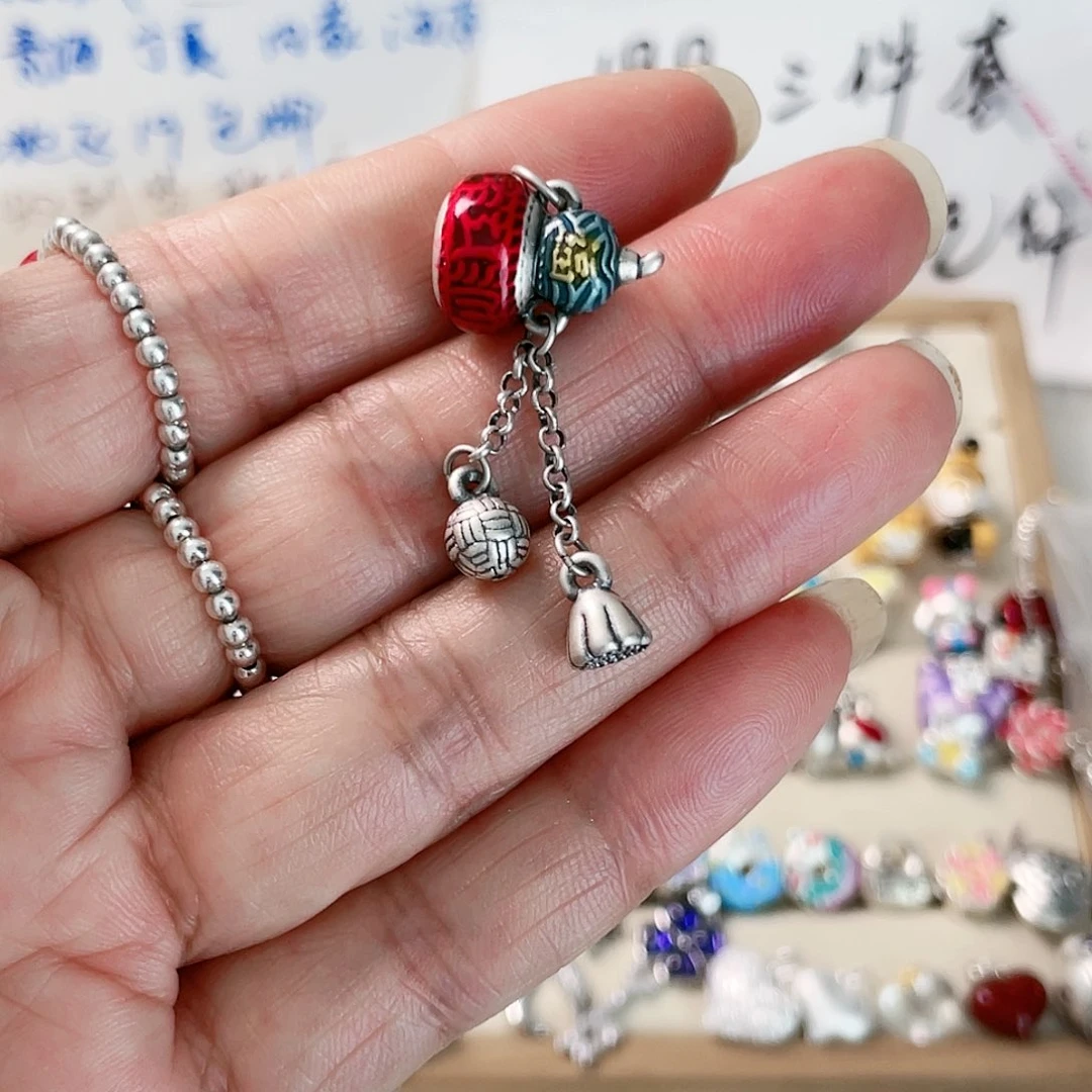 珐琅吊坠足银葫芦福