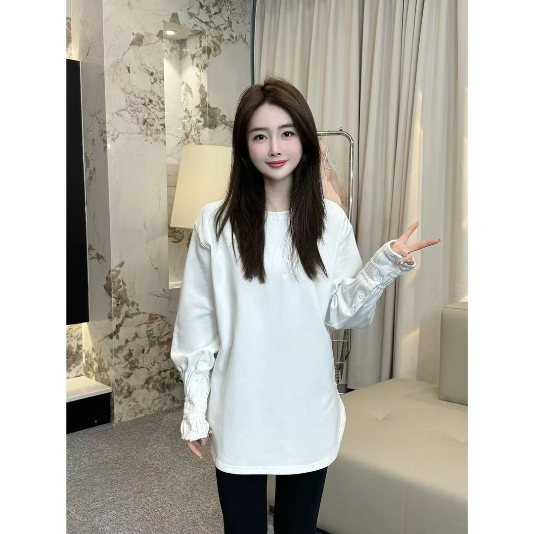 压褶磨毛上衣 小允姐姐2024新款时尚气质高级压褶磨毛上衣