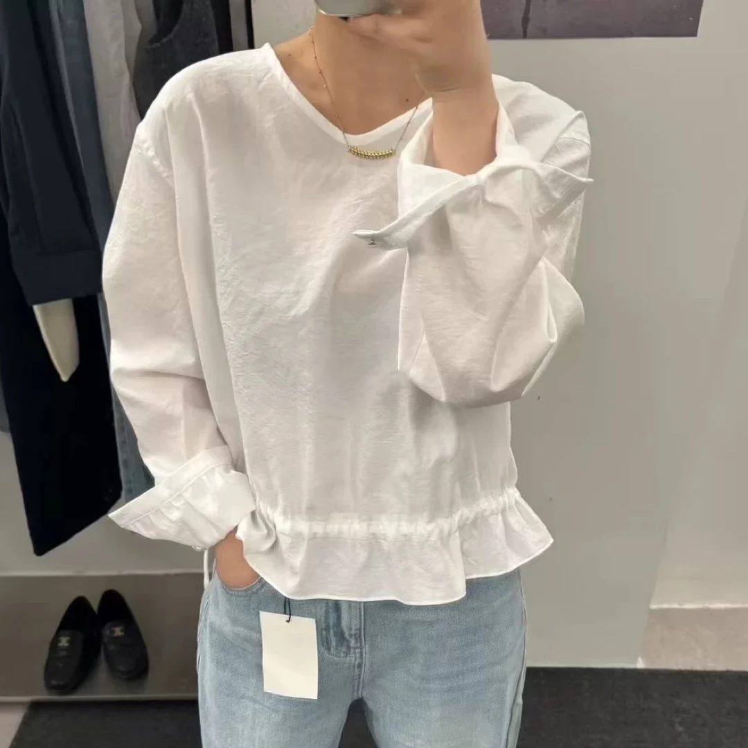 beauty@8017 韩系时尚早秋款木耳边v领衬衣 8-15