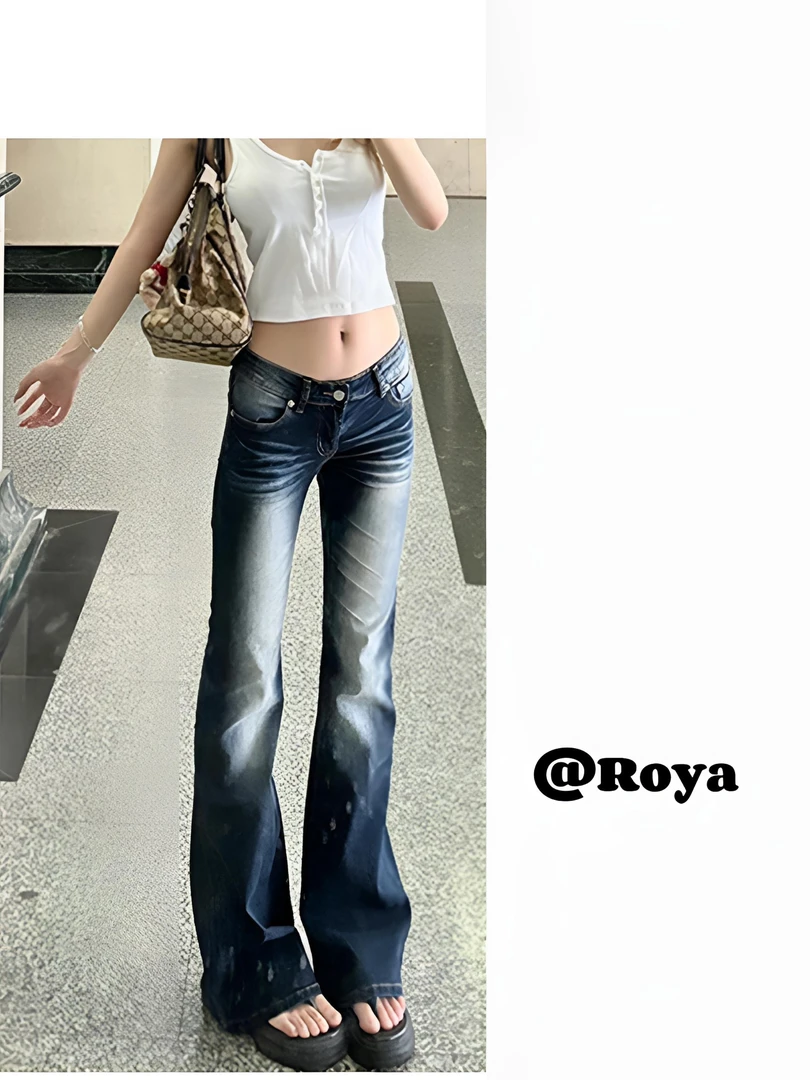 -Roya-美式微喇牛仔裤女修身显瘦拖地设计感高街风辣妹裤子