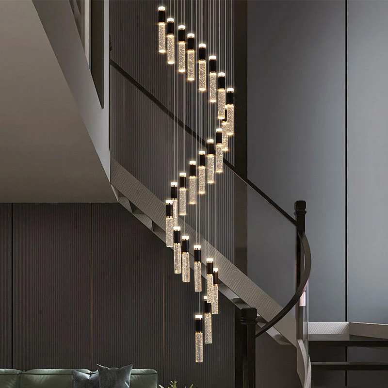 新款旋转loft公寓别墅客厅旋转楼梯长吊灯现代简约轻奢复式楼吊灯