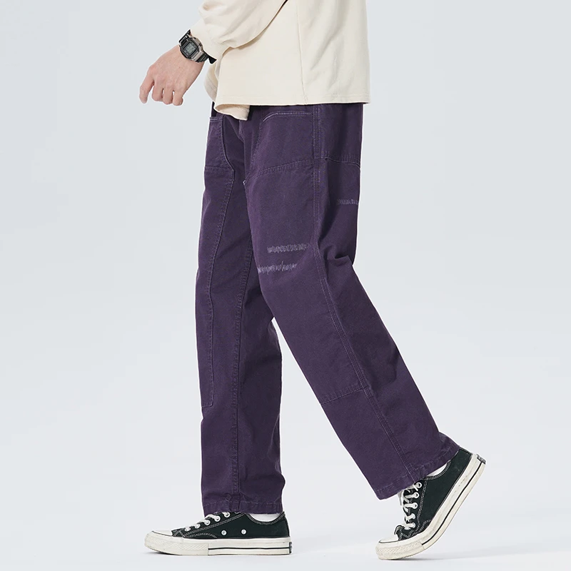 Z651新款男士潮牌日系复古小众百搭帅气宽松直筒工装休闲长裤