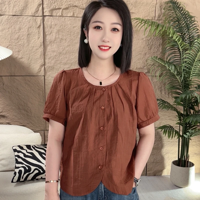 （运费补贴）2025薄女人上衣短袖衬衫气质时尚夏季衬衫休闲衬衣女