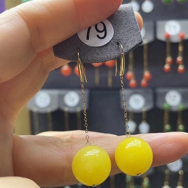 蜜蜡18K金镶嵌耳饰