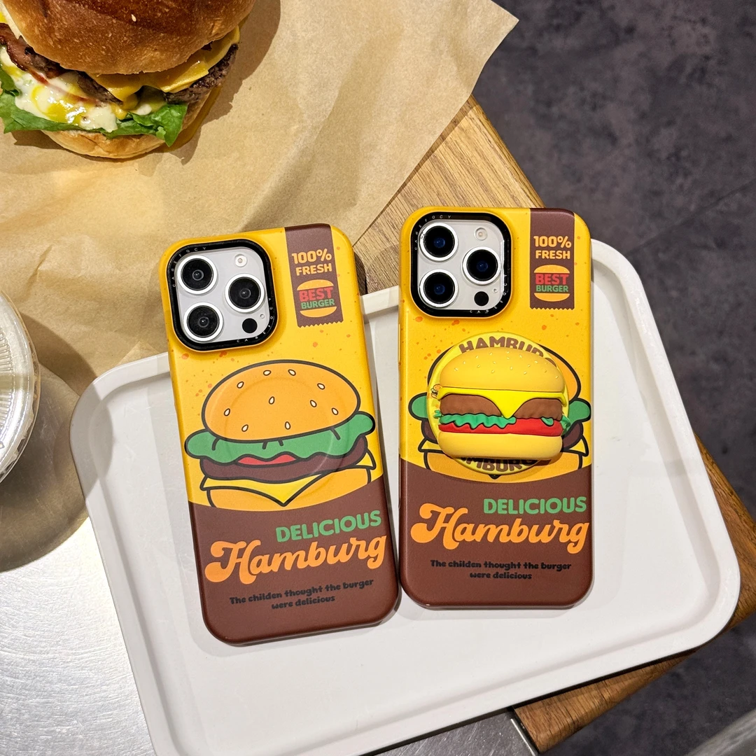个性汉堡新款14磁吸支架适用苹果16promax手机壳15菲林壳iPhone17