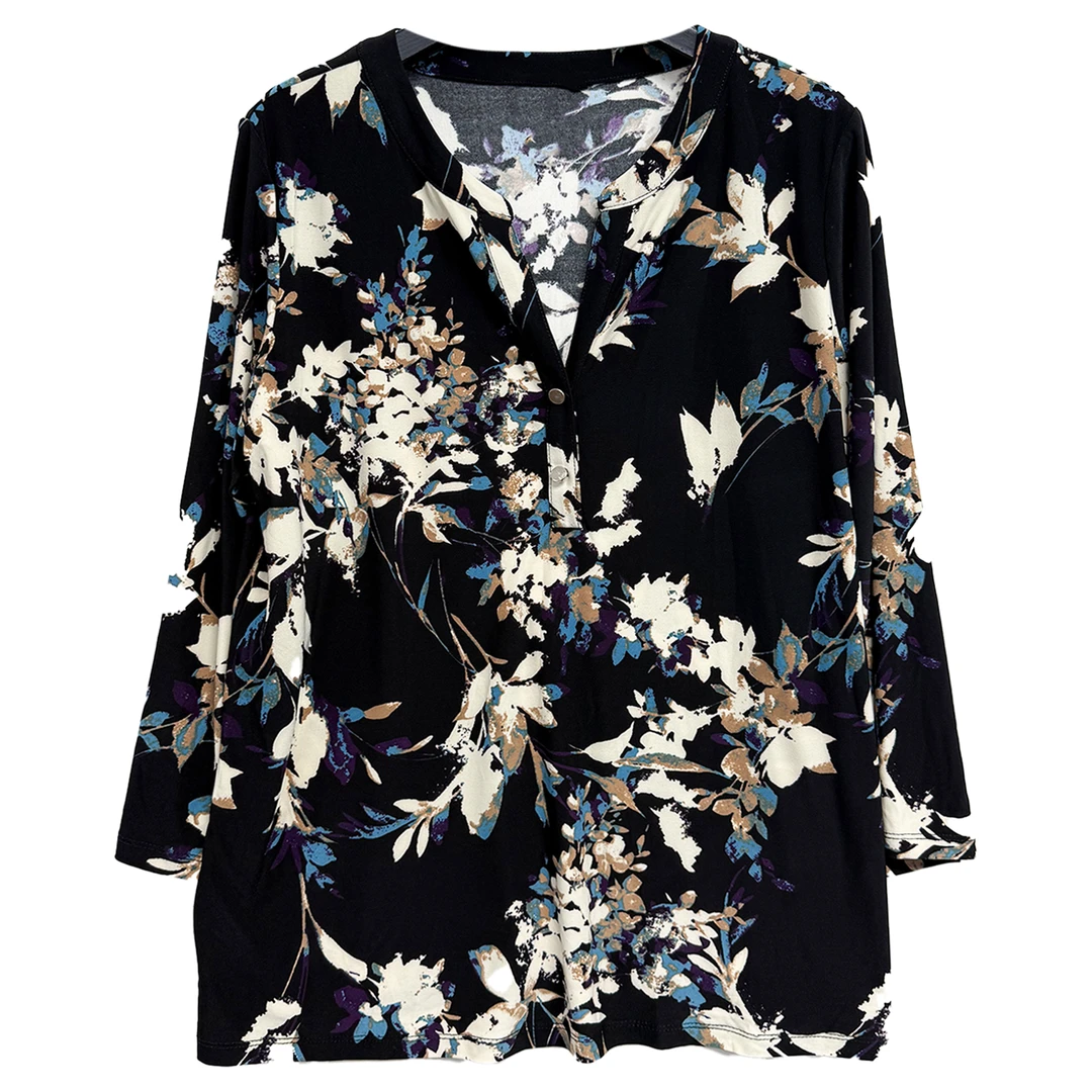 花色休闲中袖上衣时尚百搭潮流#5891