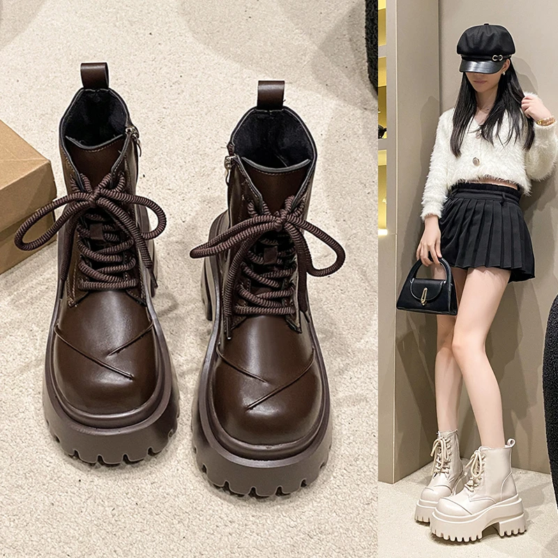 欧货马丁靴女英伦风小个子2025冬季新款加绒复古棉鞋厚底增高短靴