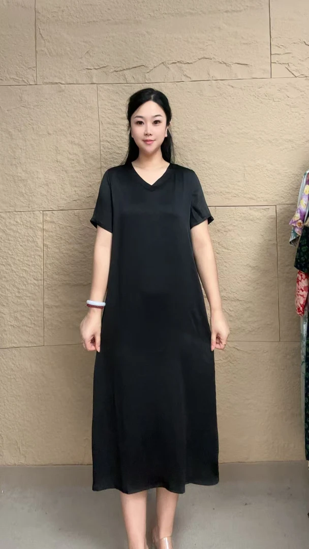 （纯黑色）新款夏季简约时尚气质时尚连衣裙宽松中长款