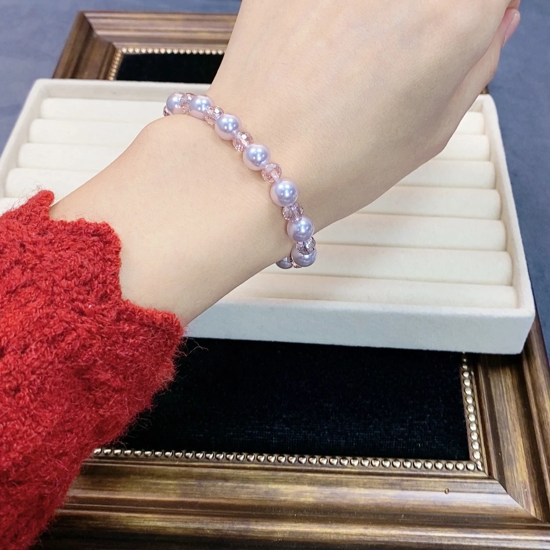 非金属仿珍珠手链 703浅紫色8MM轻奢百搭气质时尚简约手串手链女