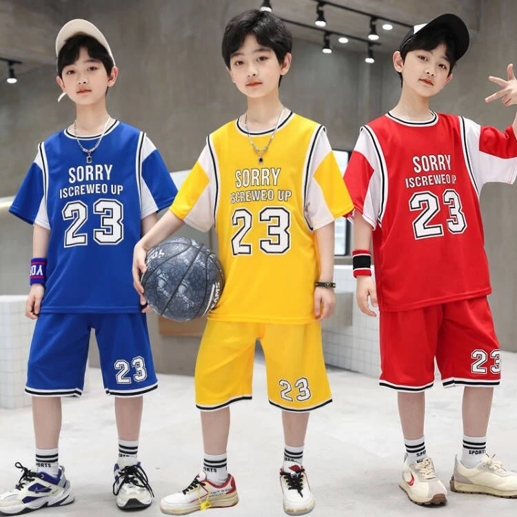 男孩篮球服23号詹姆斯球衣男童中大童速干假两件运动套装短袖队服