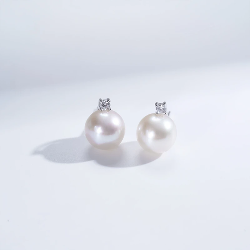 【爱迪生珍珠】S925银白色珍珠耳钉9-10mmQSH