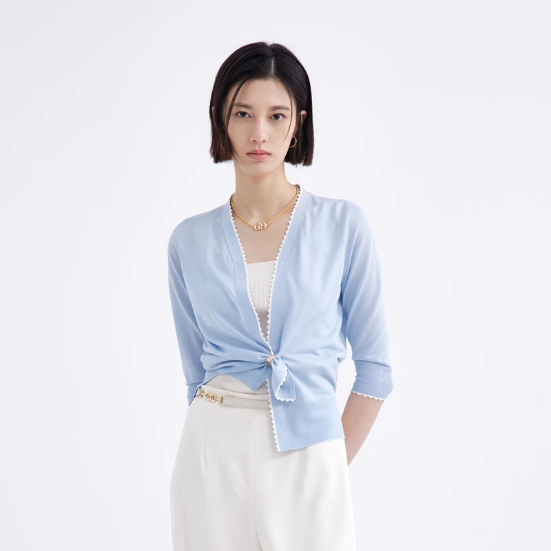 OBEG欧碧倩夏新别致淡雅轻薄针织空调开衫短款时尚百搭10442052