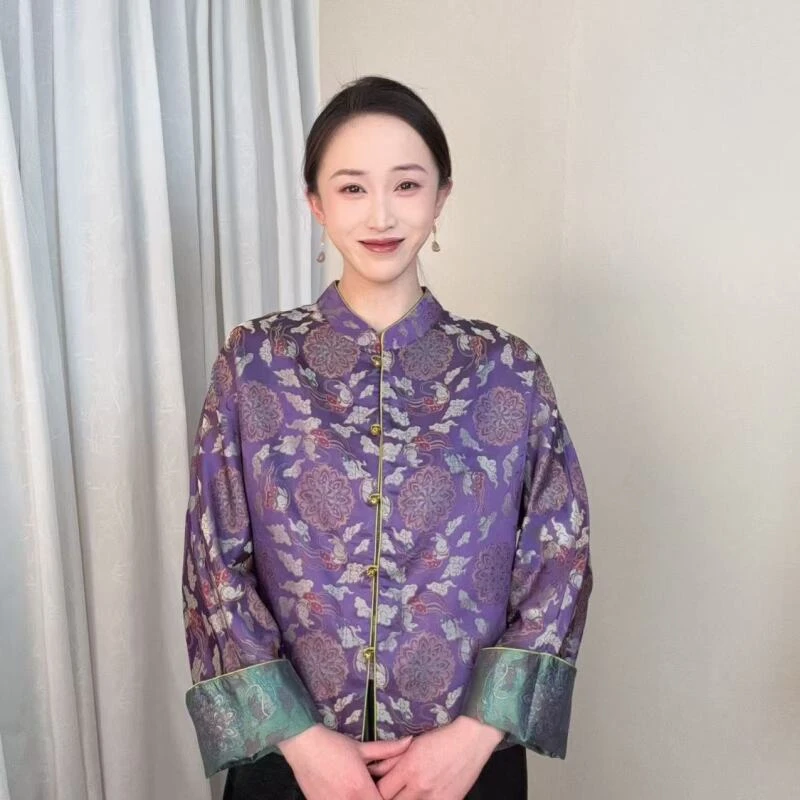 【祥云玉兔宝相花-紫】2025新款织金宋锦双面穿外套CR-78