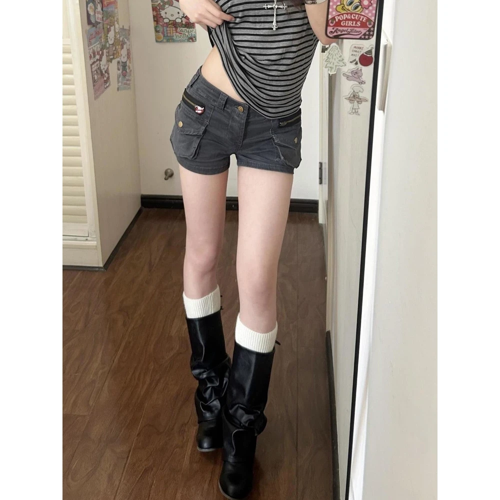 美式辣妹街头工装口袋牛仔短裤女夏季新款复古百搭显瘦a字热裤潮