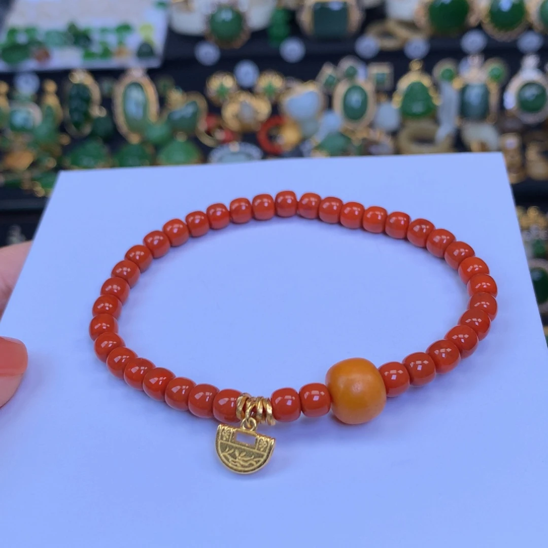 银S925镀金镶嵌手链南红玛瑙