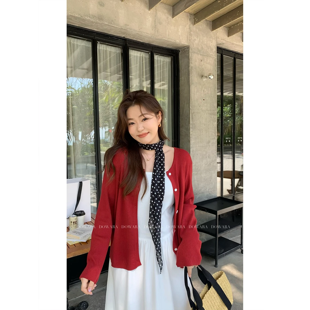 现货大婉酱微胖定制韩系慵懒风针织开衫女春季新款百搭上衣 7664D