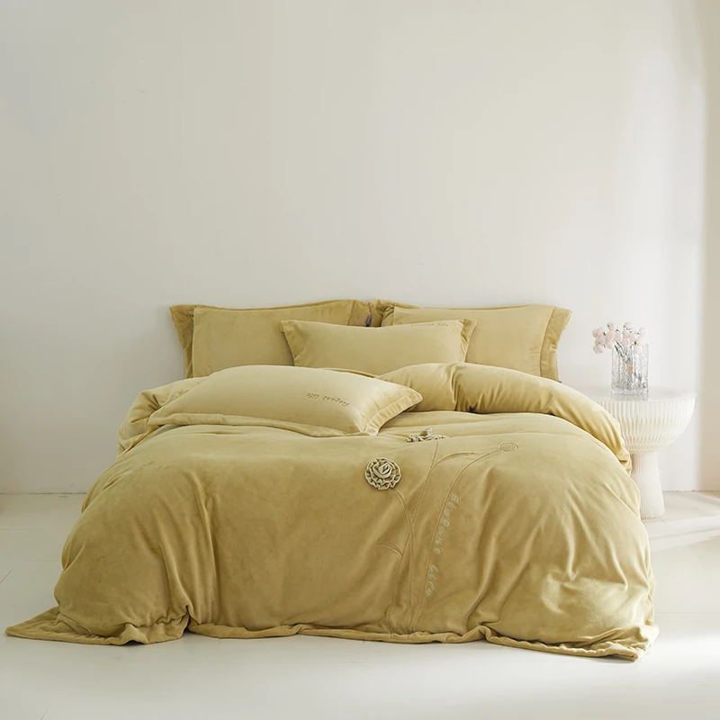 二十一 绽放 加厚棉绒纯色公主风四件套奶绒