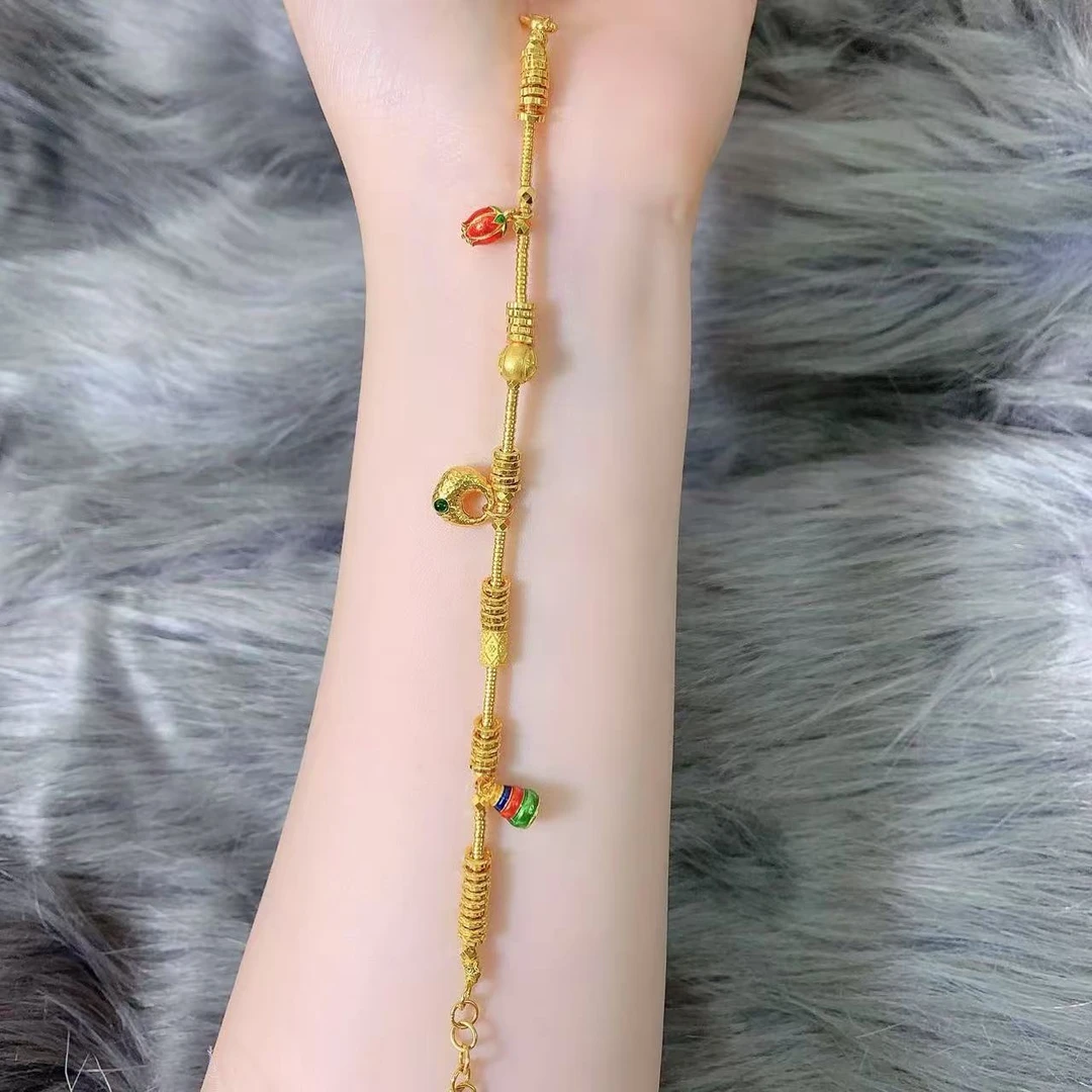 【伟新源】足金999  烧蓝工艺  万事大吉手链17.95克（16+2cm）