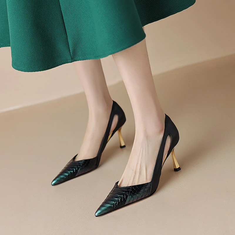 TROWSAGE/蛇皮/6cm/蛇皮尖头细跟单鞋高跟鞋25D285