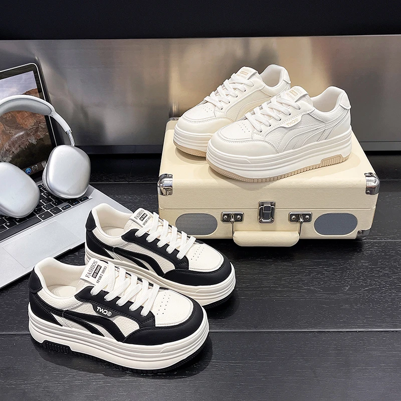 【闺幂姐】5cm厚底增高轻便软底休闲鞋女款2025秋季新款百搭板鞋子