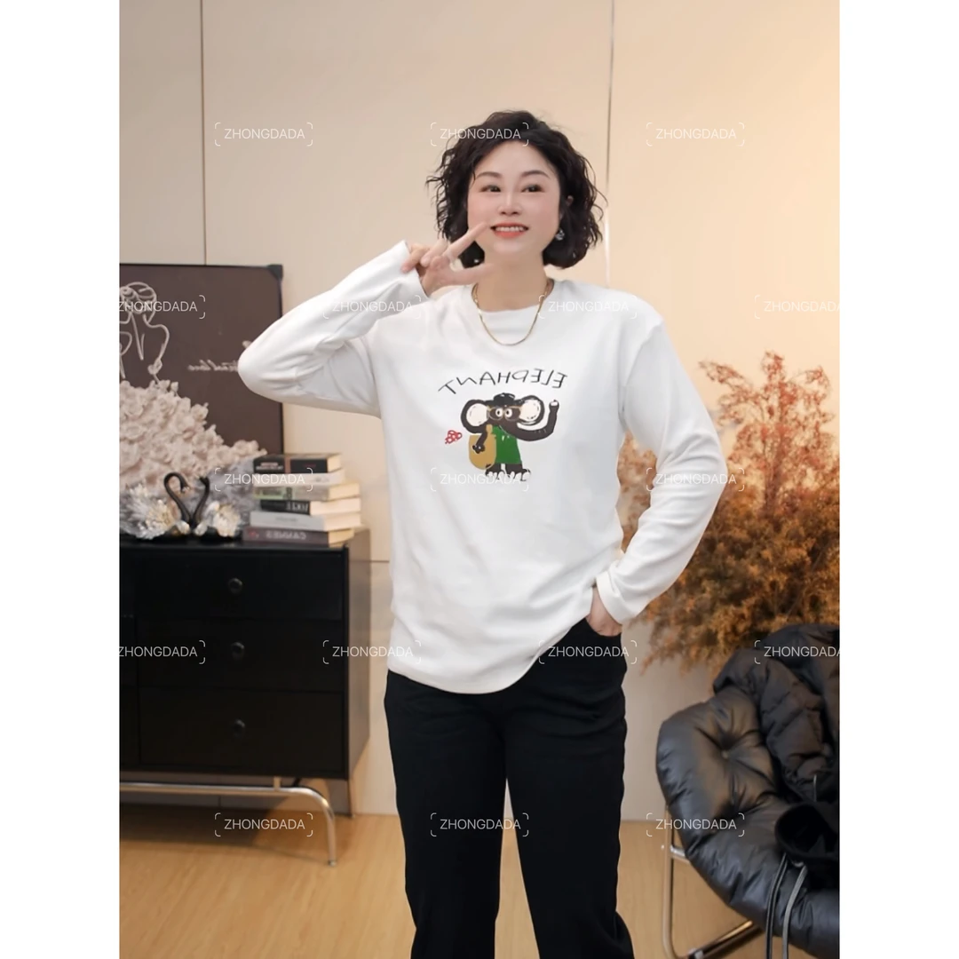 ZHONG大大【】卡通减龄长袖打底秋冬新款加绒百搭圆领上衣12085