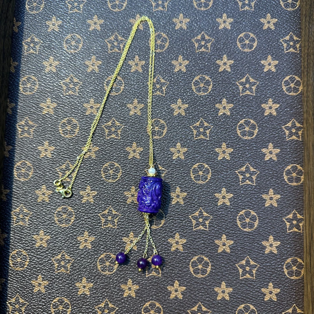 非金属珐琅吊坠 紫色圆珠雕刻吊坠项链H242