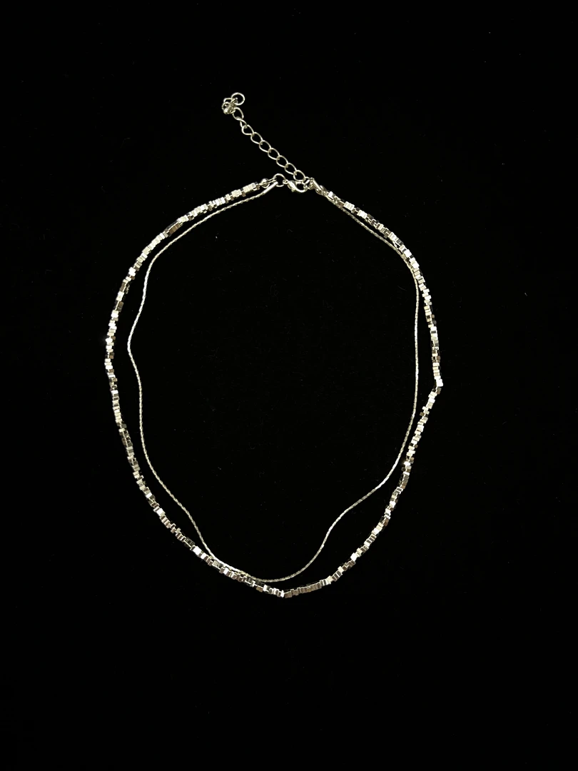 合金项链 几何碎银子方块项链不规则切割双层锁骨链