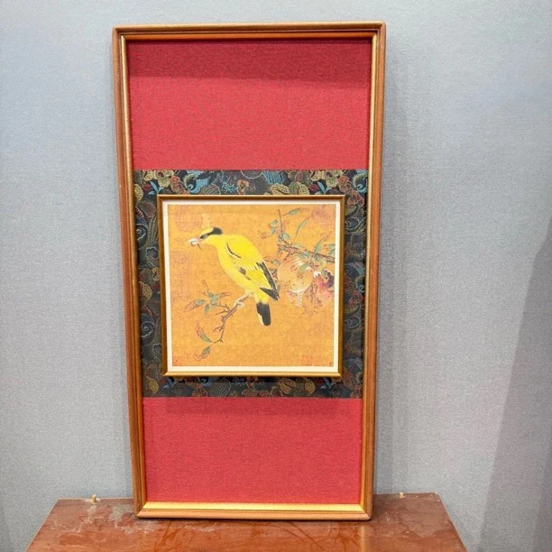 豪华缠枝限定双锦—-45x90乌檀框中框实木榫卯画框【画芯33x33】