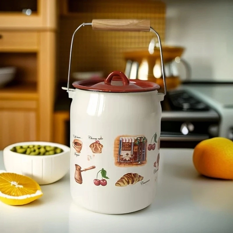 3L高颜值大容量搪瓷提桶牛奶桶多功能猪油桶储物桶