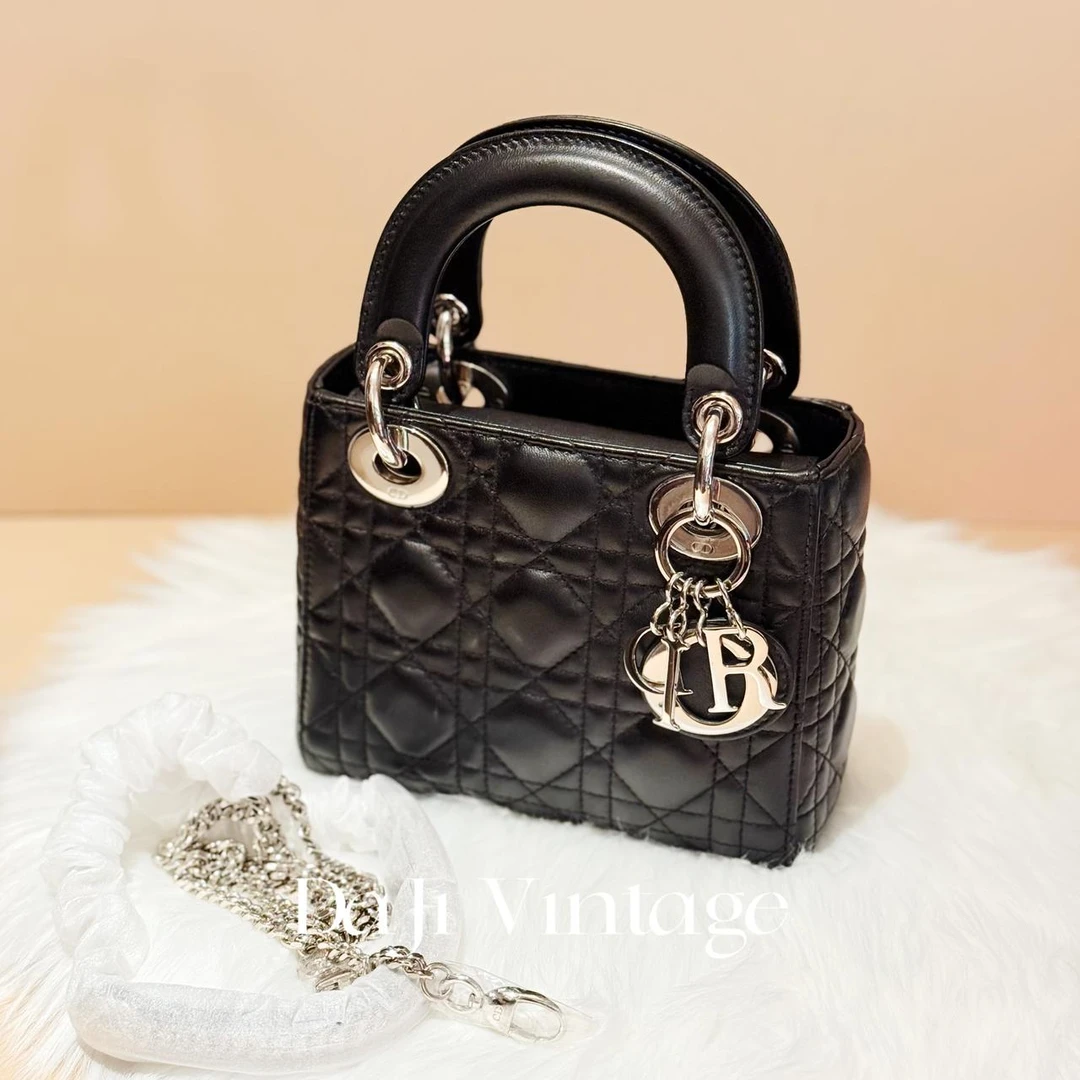 99新 DIOR/迪奥 大吉中古/Dior迪奥黑银三格戴妃迷你斜挎包