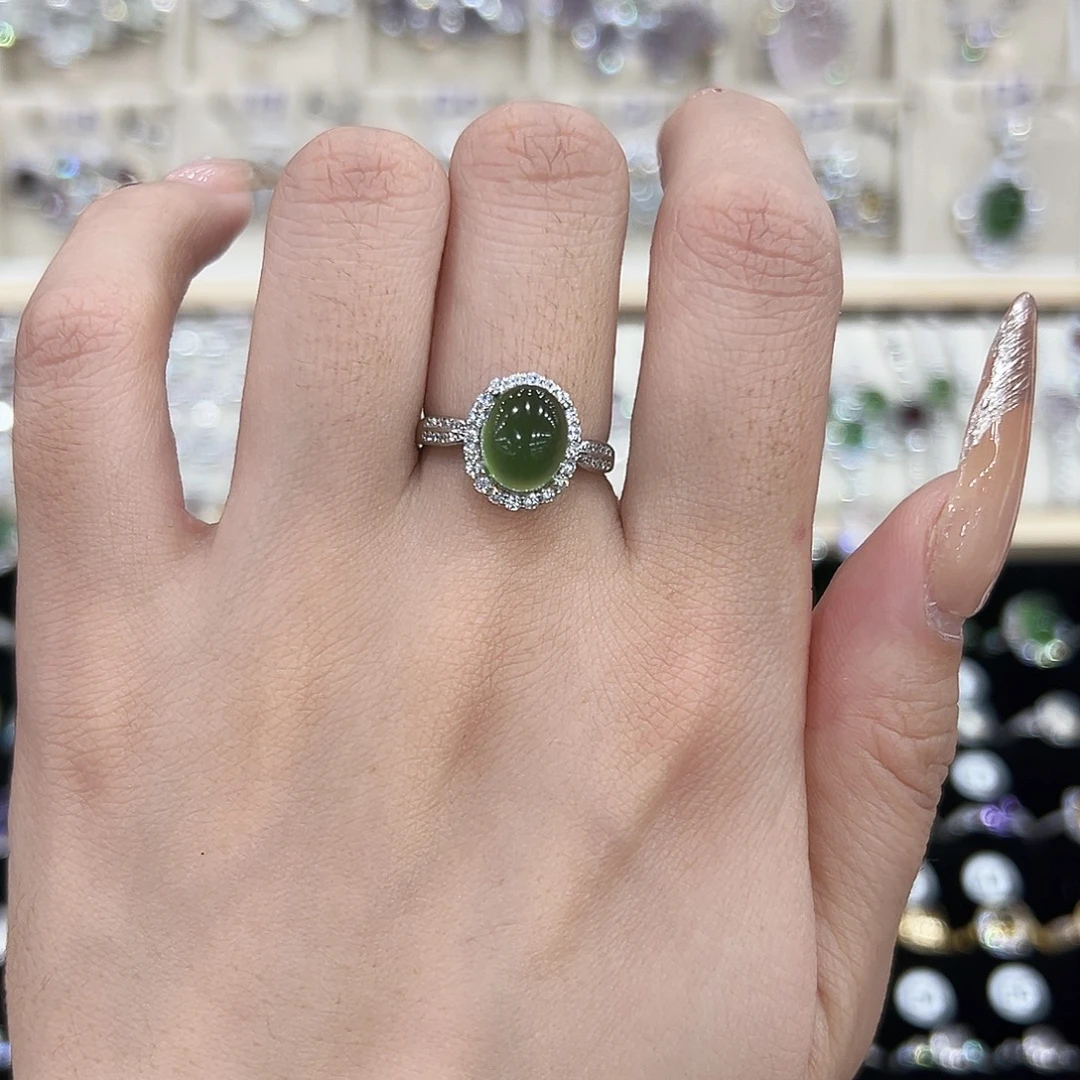 岫玉银S925镶嵌戒指