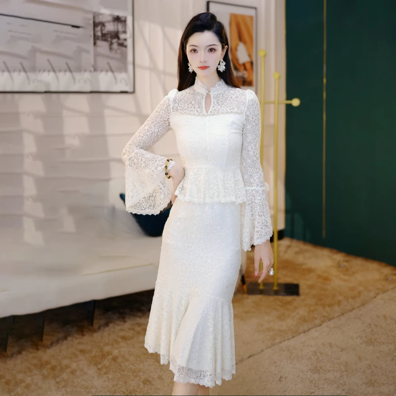 2025春季新款时尚气质轻奢名媛修身显瘦法式长袖假两件连衣裙2035