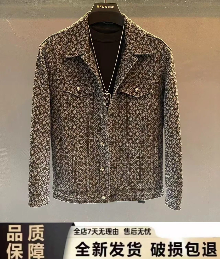 【男装潮品会】25秋季男士新款休闲黑色提花轻奢牛仔夹克外套修身