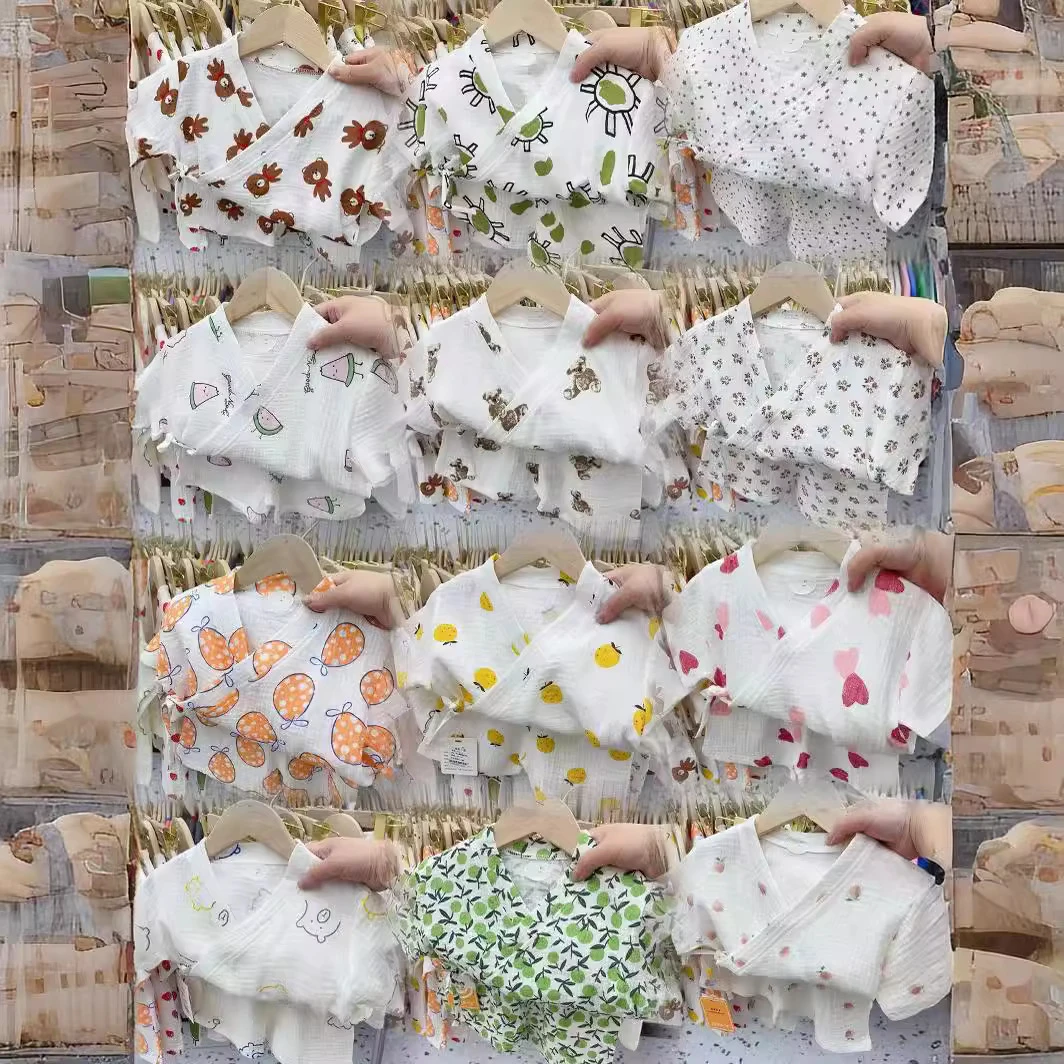 夏季儿童纱布套装睡衣家居服男女宝宝批发零售定90-160尺码