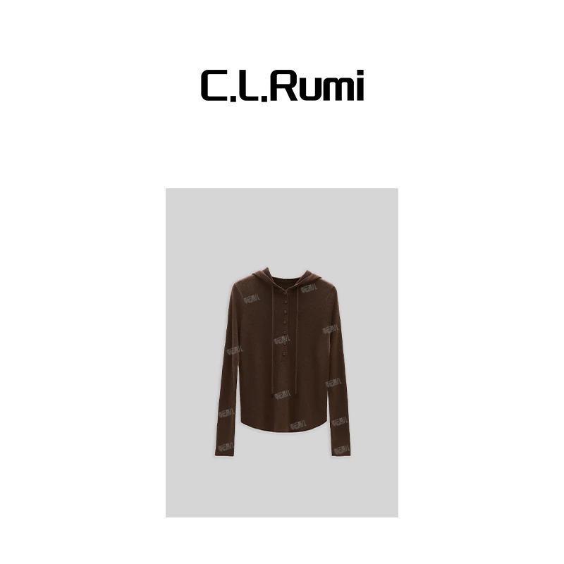 【Rumi时装】巨显瘦！减龄黑巧简约百搭羊毛连帽女长袖针织衫3722my