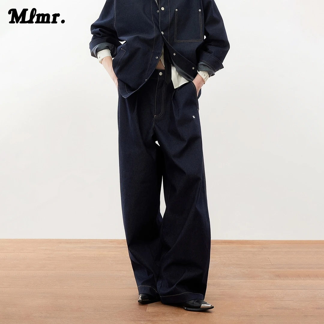 MLMR秋季新款设计感撞色简约休闲裤牛仔长裤阔腿男女M25314003