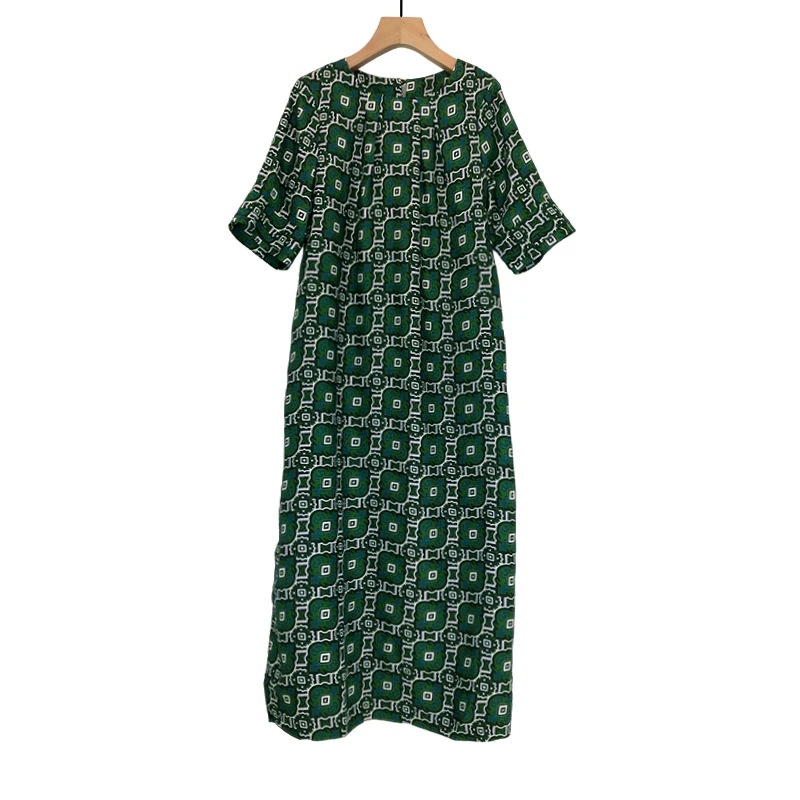 【难得的长裙】桑蚕丝老花长款连衣裙【21191046】