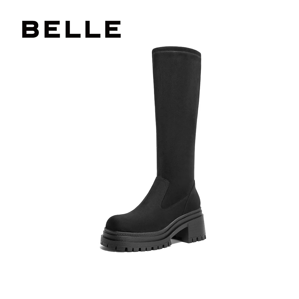 百丽厚底增高弹力靴女2024冬新商场同款长筒时尚靴3MC70DG4