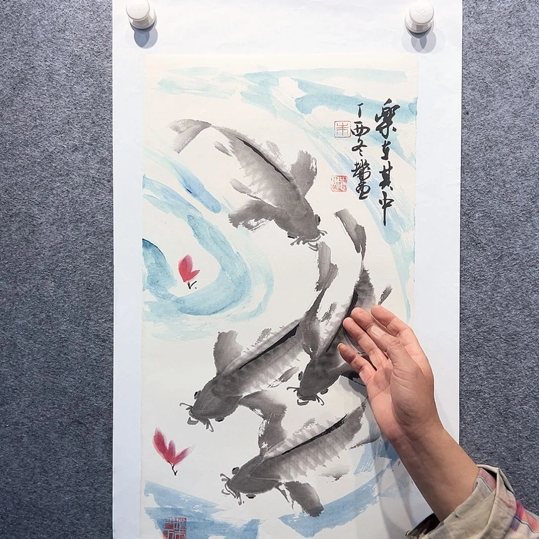 国画知鱼之乐纯手绘画