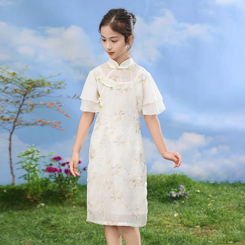 新中式裙子刺绣精品女童旗袍2024新款夏季童装公主裙儿童连衣裙