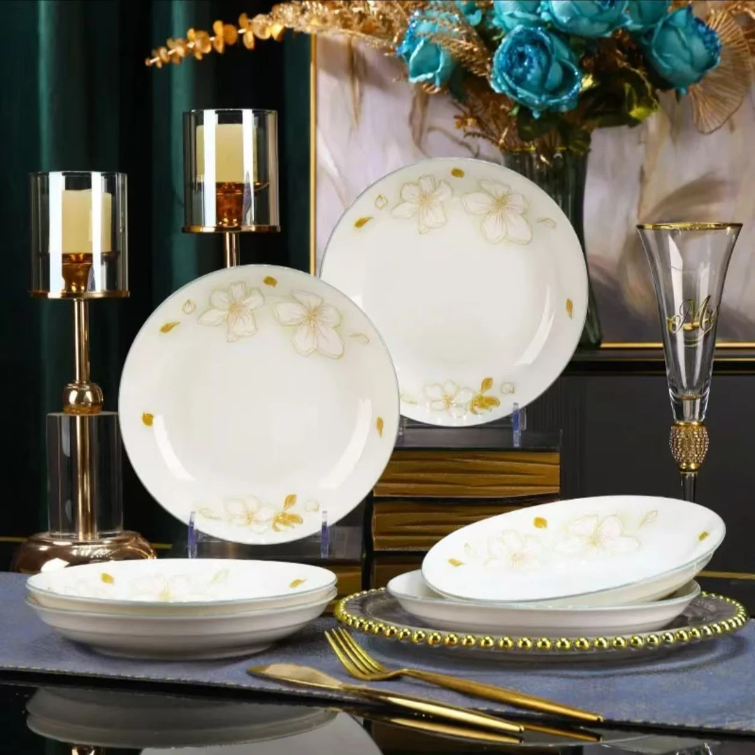 金茉莉8英寸加大饭盘8只装釉下彩高颜值网红家用