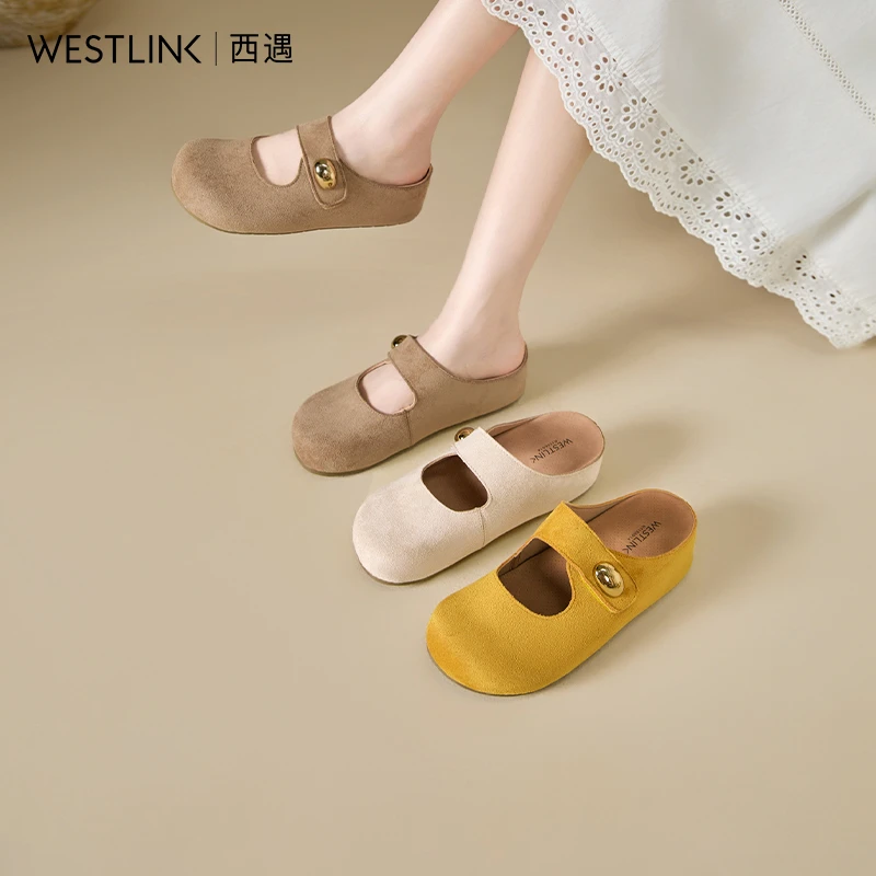 西遇厚底勃肯鞋女2025新款夏季丑萌黄色玛丽珍鞋内增高包头半拖鞋